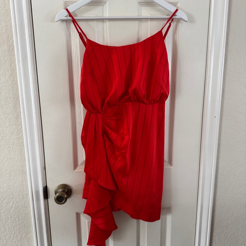NBD  Revolve Red Asymmetrical Ruffle Mini Dress Size XS Romantic